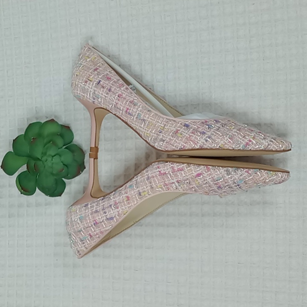 NWOT Nine West Arlene Pointed Toe Tweed Kitten Heel Pumps Size 6 Pink/White/Blue - Picture 7 of 12